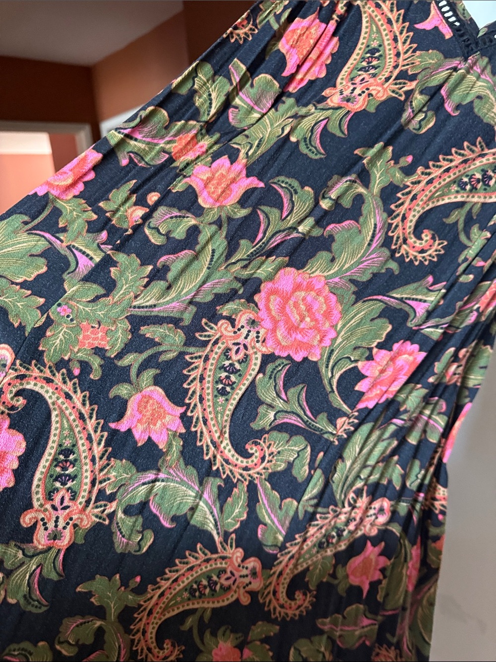 Spell Black Maxi Dress with Pink & Green Floral Print - Picture 4 of 5